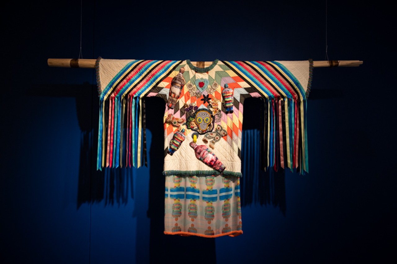 "Prism" by Jeffrey Gibson weaves together his Native American heritage and the influence of modern pop culture, specifically queer club culture.