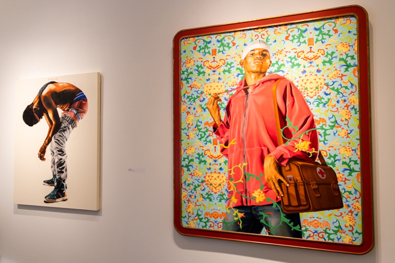 From left: Fahamu Pecou's "Breathe" and Kehinde Wiley's "Support the Rural Population and Serve 500 Peasants"