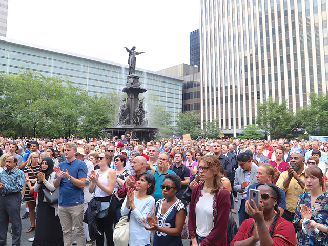 An image from the Sept. 7, 2018 vigil on Fountain Square: A crowd of 2,000 came out to remember the victims of one of Cincinnati's deadliest shootings a day after the attack.