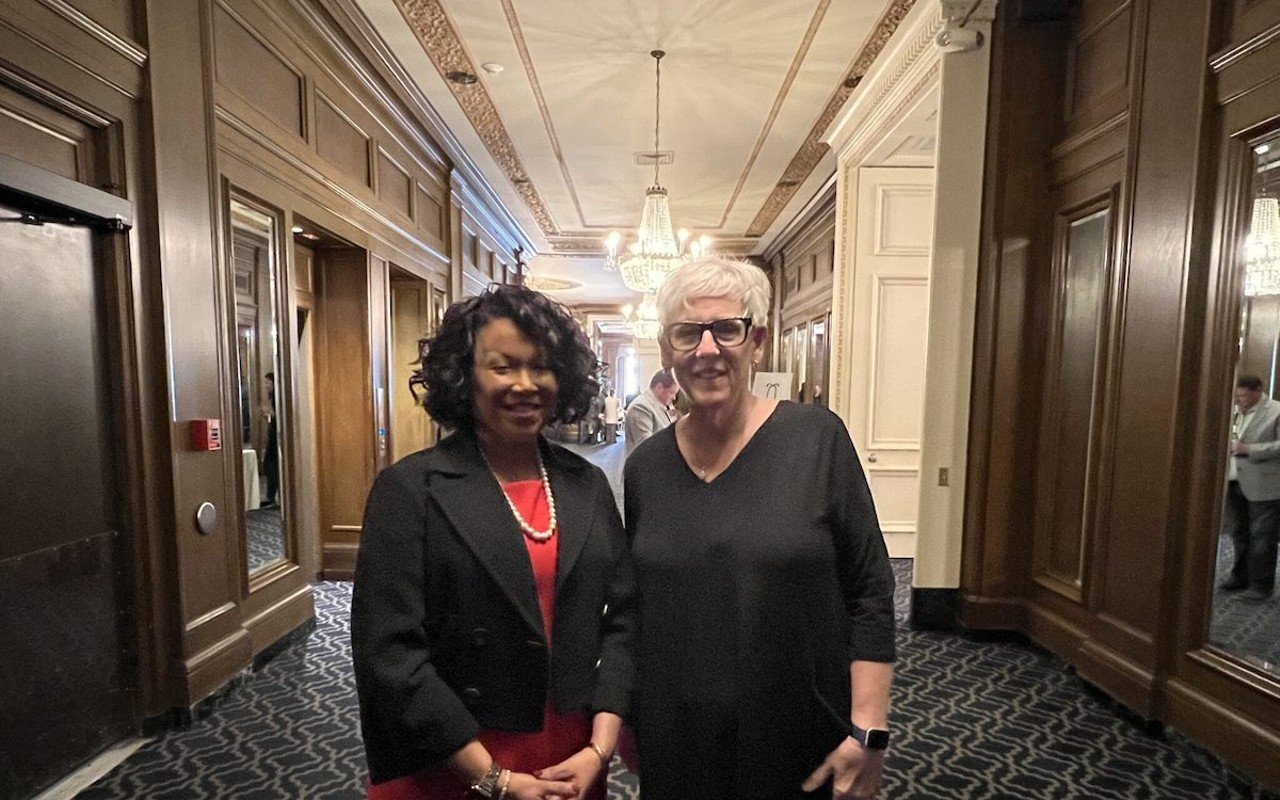 Former Ohio Supreme Court Justices Yvette McGee Brown and Maureen O’Connor stand outside a room at the Columbus Athletic Club, where they pushed for support of a ballot initiative to reform redistricting. The former justices want to see changes that increase transparency in redistricting, and prevent the stranglehold of a supermajority on Ohio.