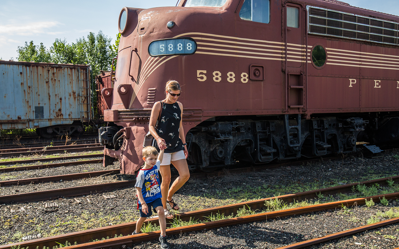 A family explores the Railway Museum of Greater Cincinnati.