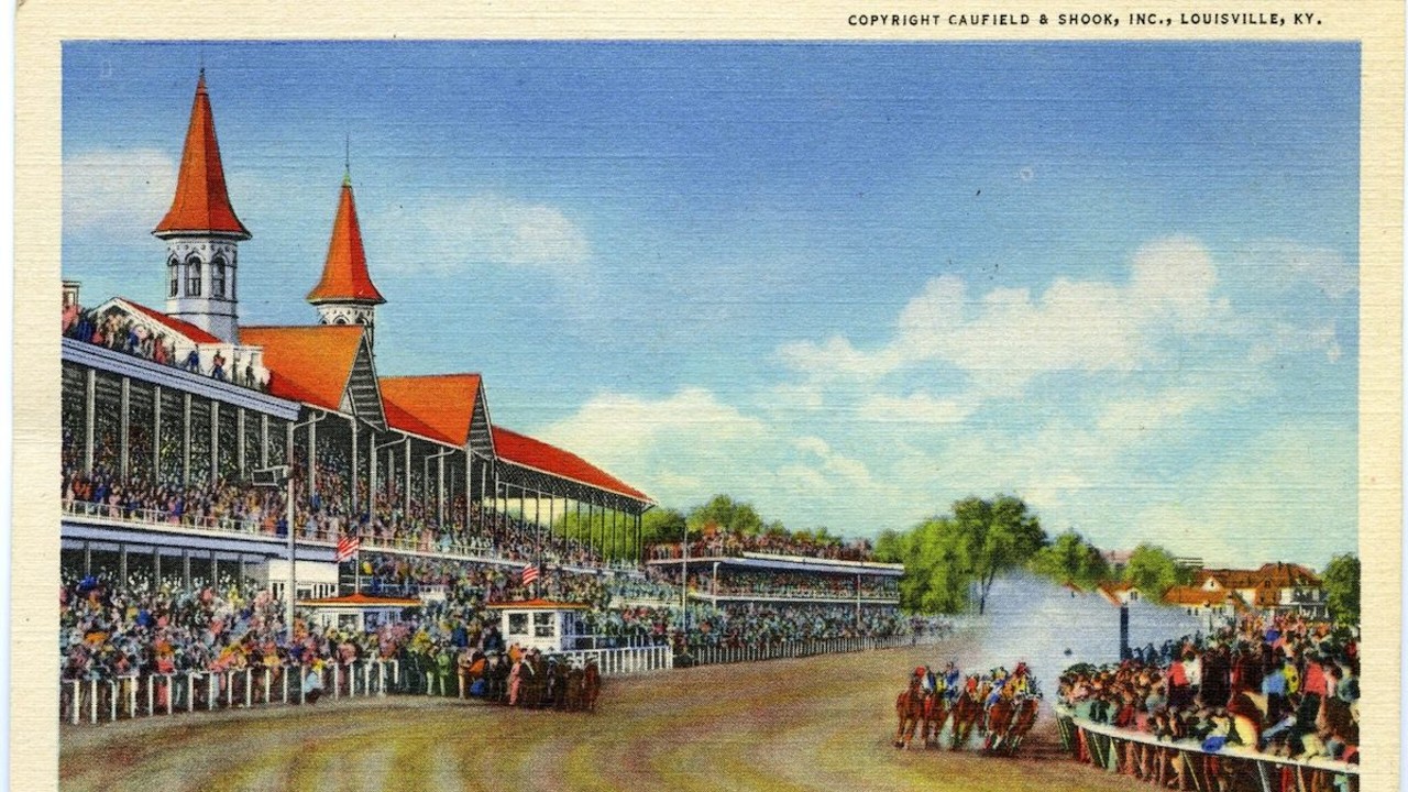 Published by Caulfield and Shook, Inc of Louisville, this post card is entitled “An Exciting Finish At Churchill Downs.” Photographers James Caufield and Frank W. Shook founded their studio in 1903, and it became the Derby’s official photographer in 1924.