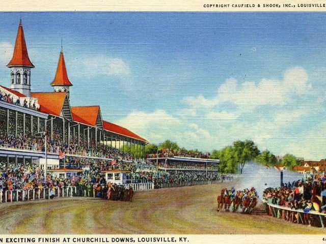 Published by Caulfield and Shook, Inc of Louisville, this post card is entitled “An Exciting Finish At Churchill Downs.” Photographers James Caufield and Frank W. Shook founded their studio in 1903, and it became the Derby’s official photographer in 1924.