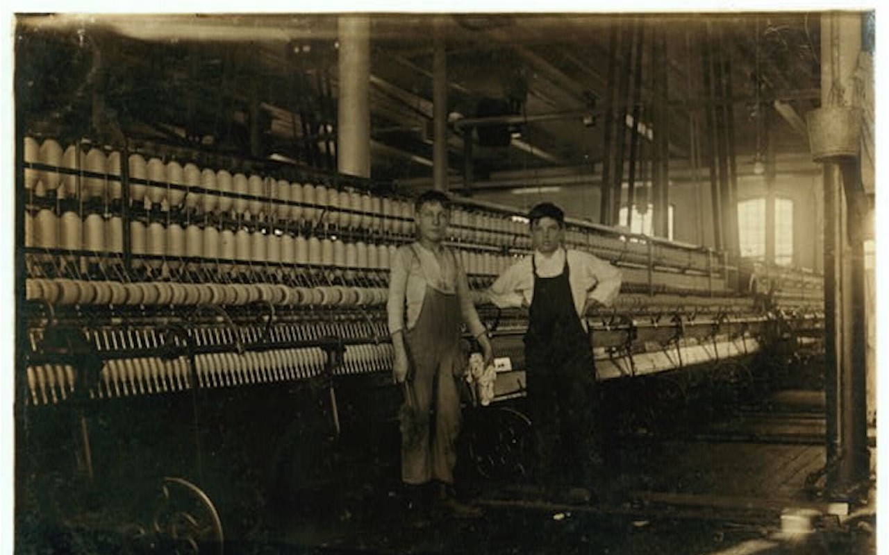French Canadian boys working in a New Bedford, Mass., textile factory in 1912.