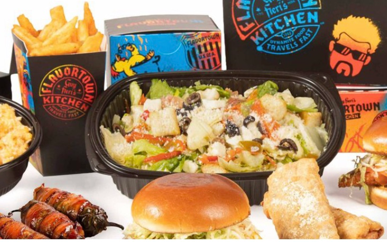 Spread of menu items from the Flavortown Kitchen