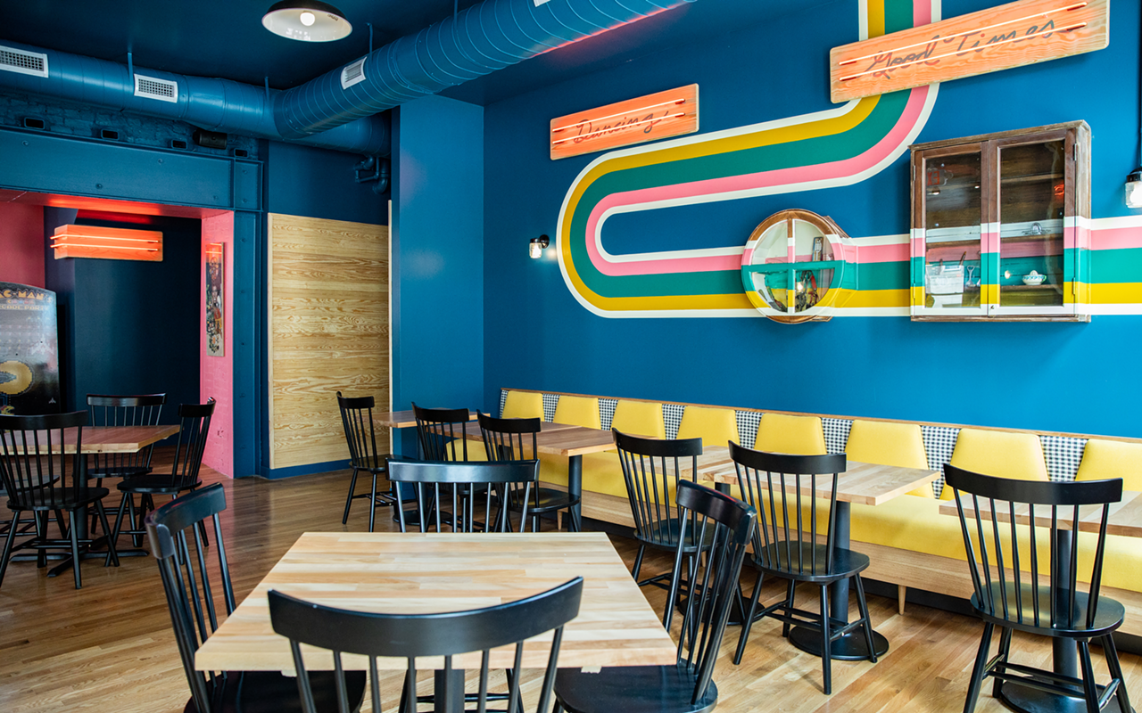 The colorful and kitschy bar interior
