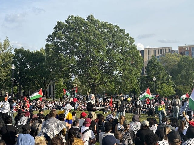 Hundreds of Ohio State University students, faculty and community members protested the ongoing Israel-Hamas war in Gaza on May 1, 2024.