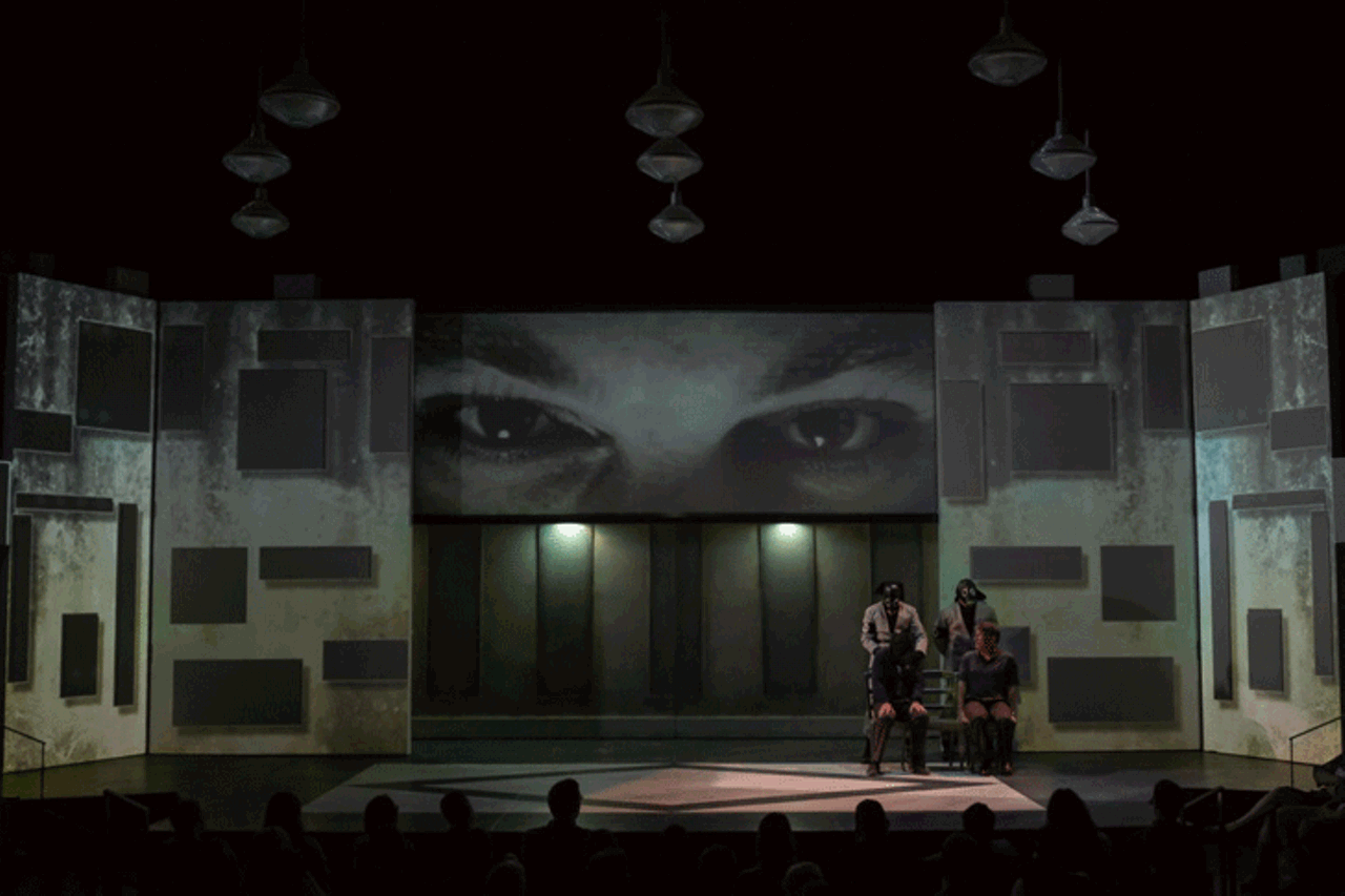 1984 at Cincinnati Shakespeare Company
Settling into its new Over-the-Rhine theater, Cincinnati Shakespeare Company had the chance to show off with productions that could never have happened on its former stage. Of course, works by Shakespeare were well done, but the frightening video projections for the October stage adaptation of George Orwell&#146;s 1984 are surely seared into my brain in a production that felt startlingly timely in 2018. The collaboration with Brave Berlin, the creative organization that produced the BLINK art and light festival in 2017, was a stroke of genius.
Photo: Mikki Schaffner Photography