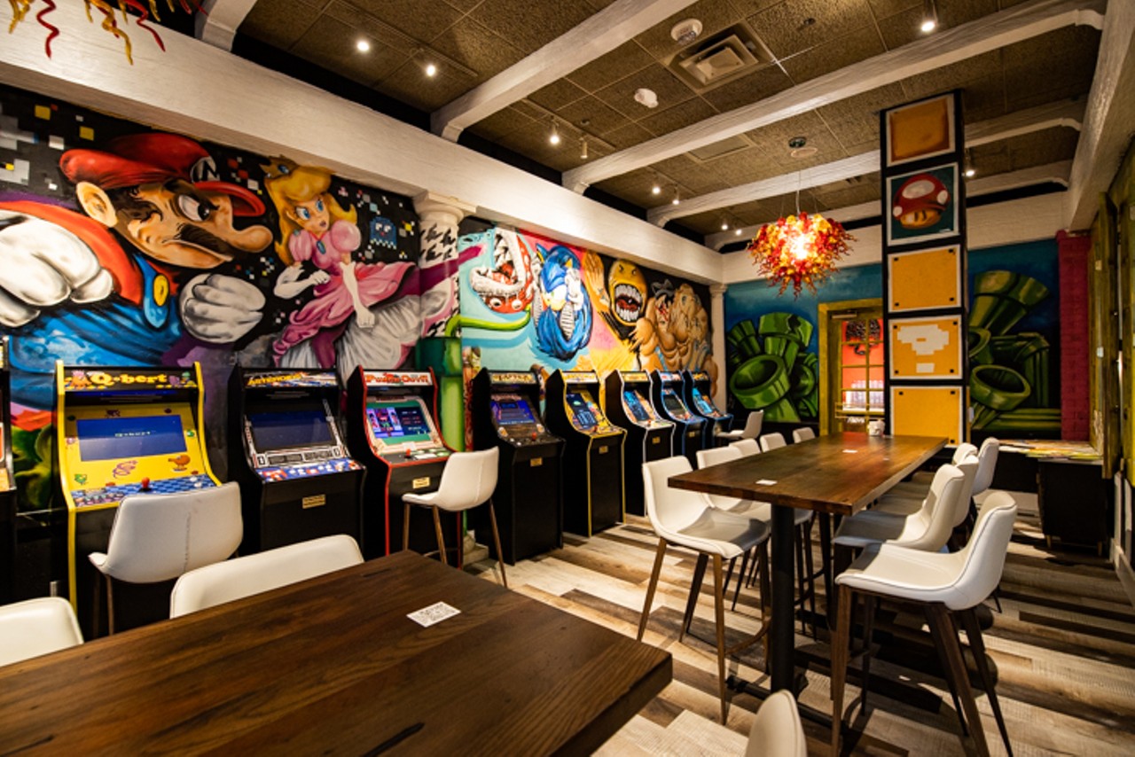 Game room with vintage arcade games