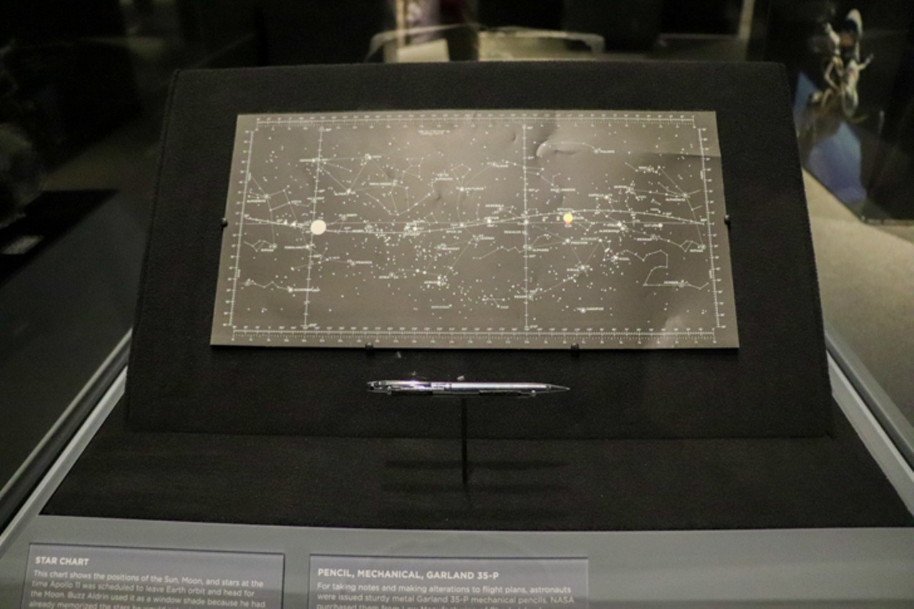 A star chart that helped Aldrin when using the lunar module's telescope to reset its guidance platform before leaving the Moon's surface.
