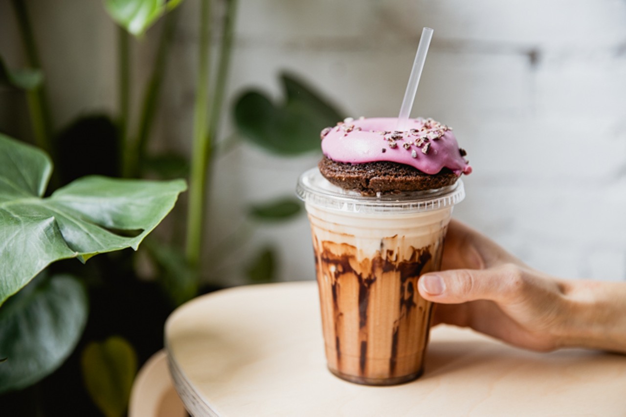 Iced mocha with a donut from Charnee's Doughnuts &#151; a local craft gluten- and dairy-free donut bakery.