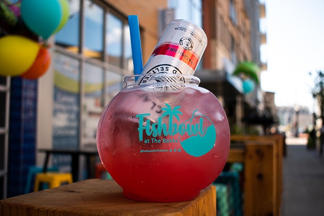 Currently there are six signature fishbowls available, although they hope to add seasonal specials as well as a build-your-own bowl.  White Claw Wave pictured.