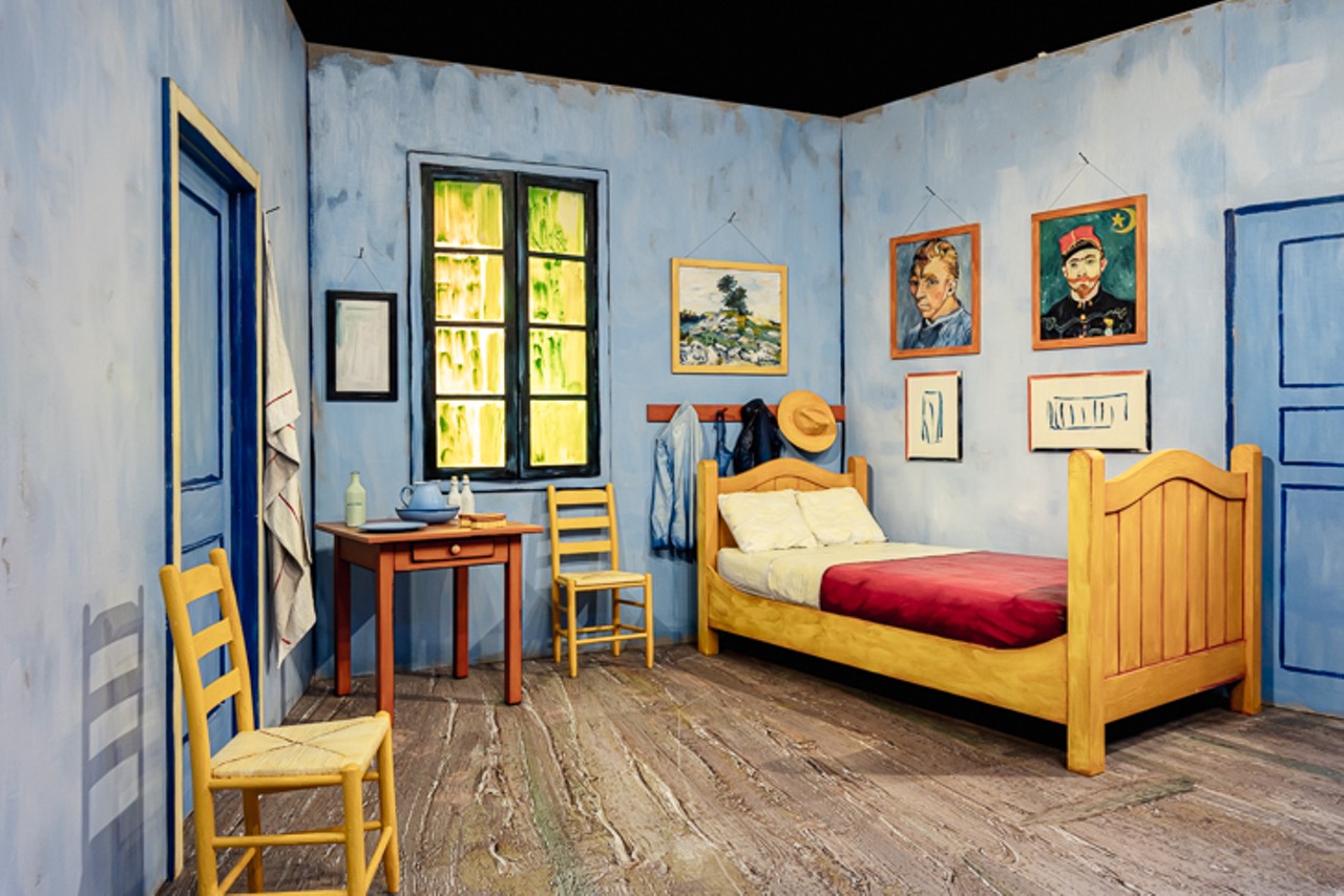 Interactive replica of van Gogh's "Bedroom in Arles" where guests can take selfies