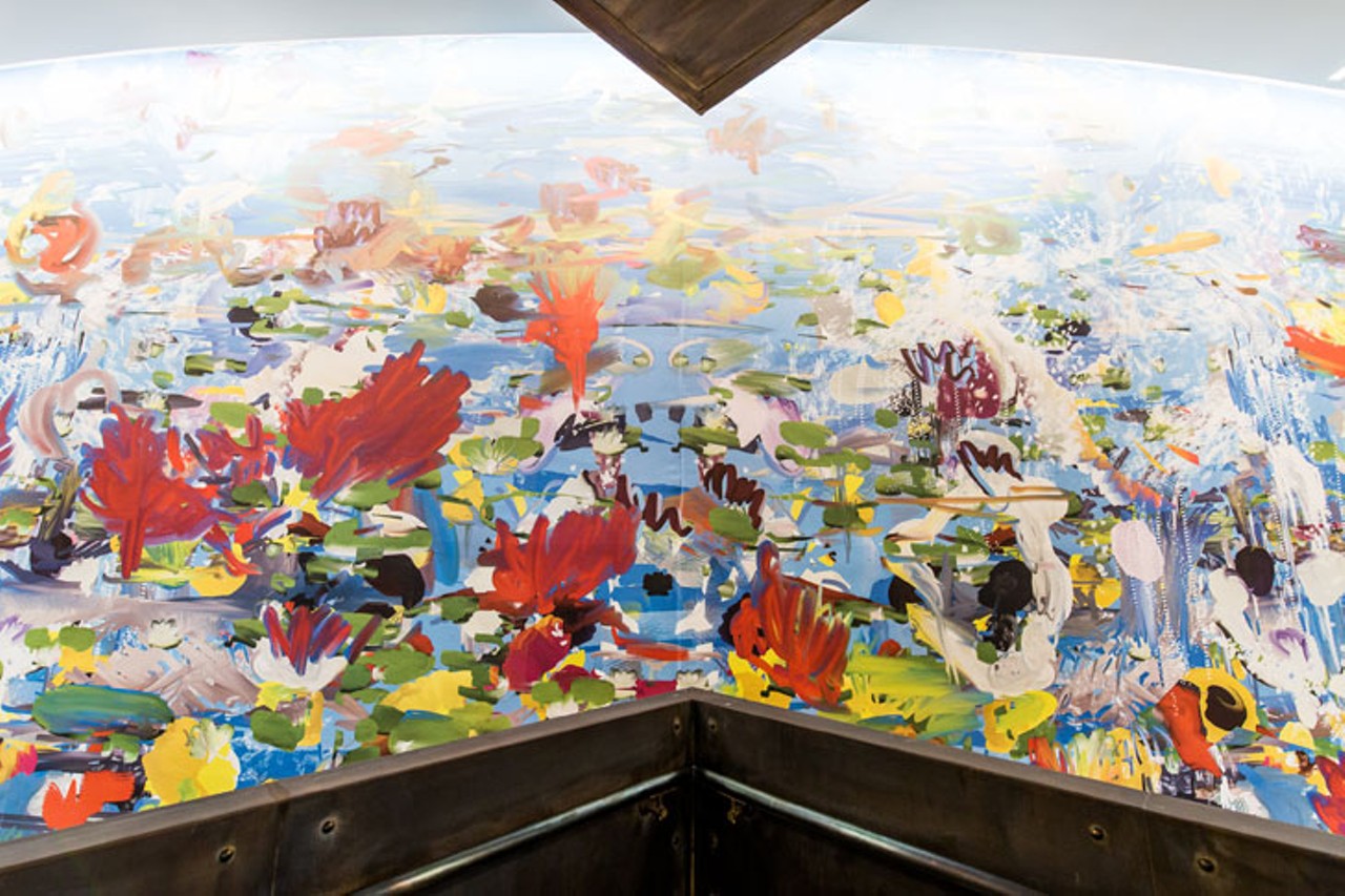 View of the lobby mural from the staircase