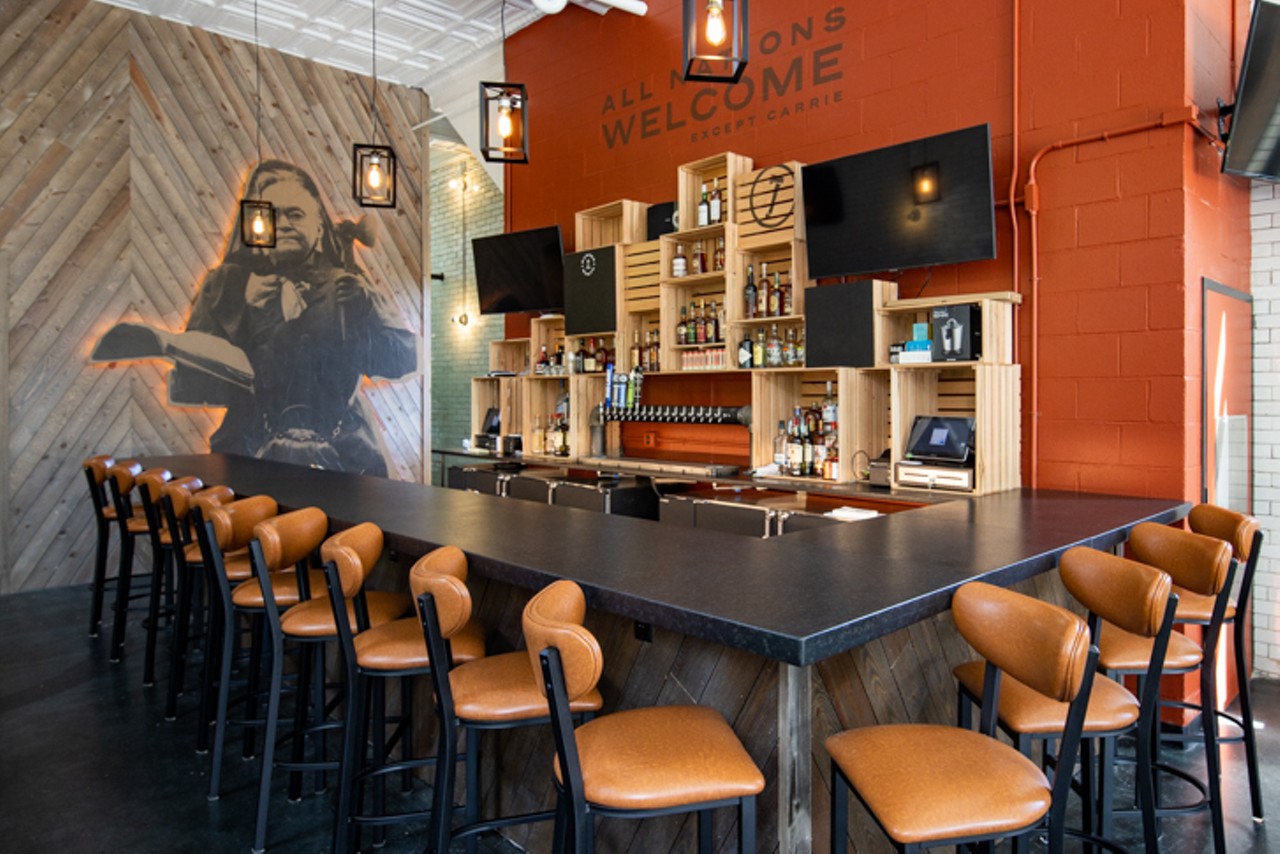 The bar and mural of Temperance warrier Carrie Nation