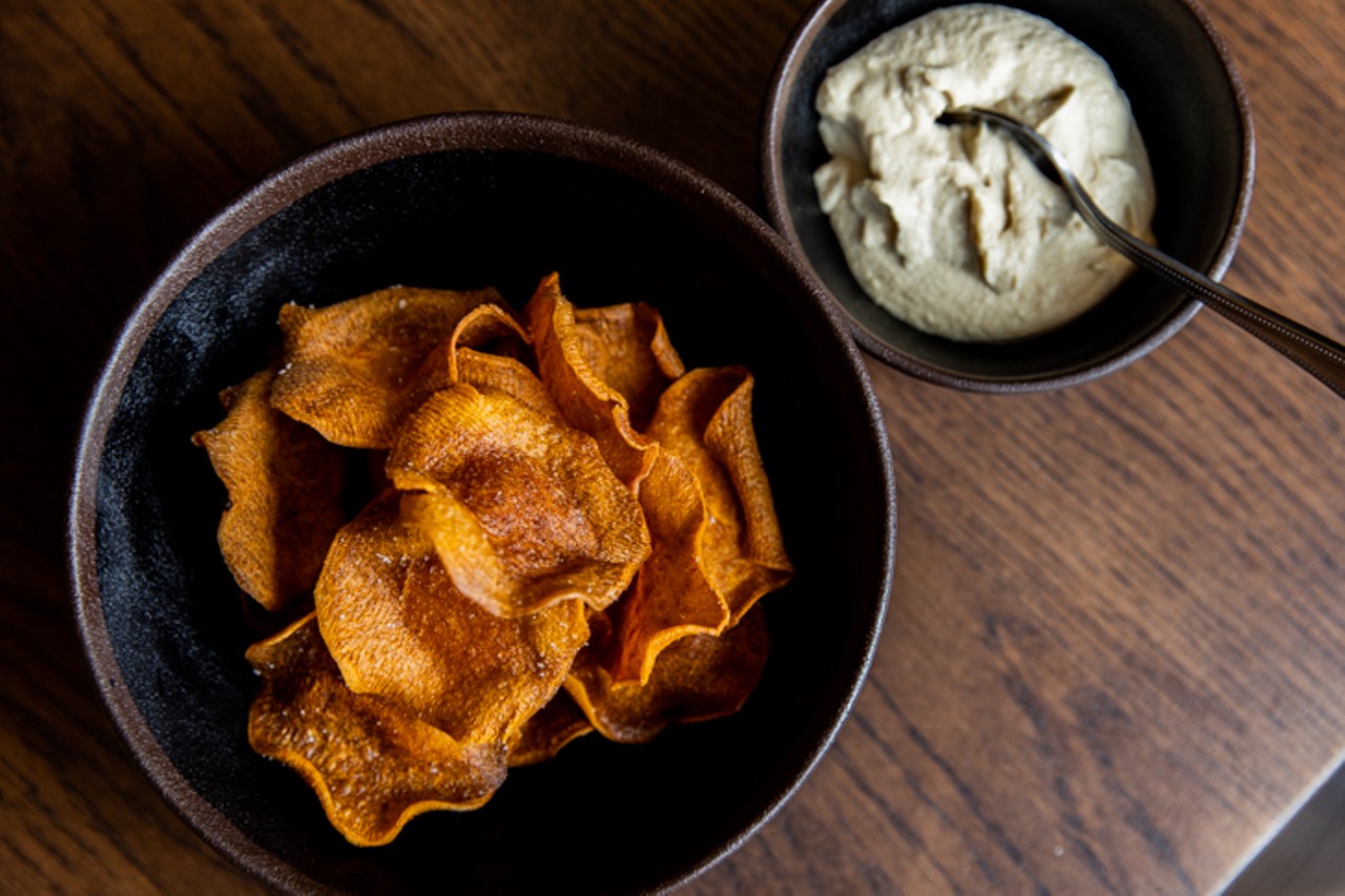 Sweet potato chips with French onion dip ($5.50)