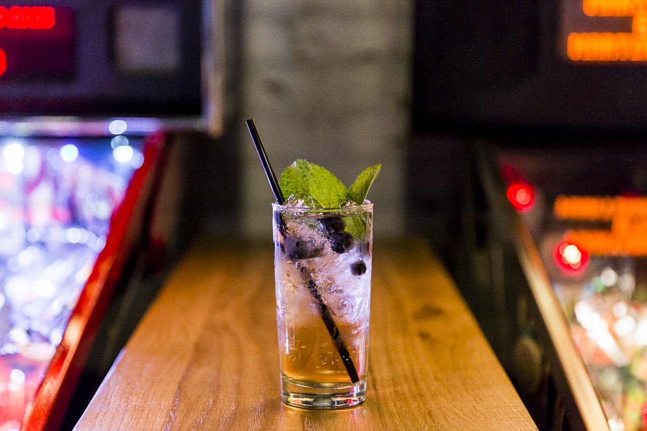 Pinball Wizard: Blueberry vodka, St. Germain, ginger ale, blueberries