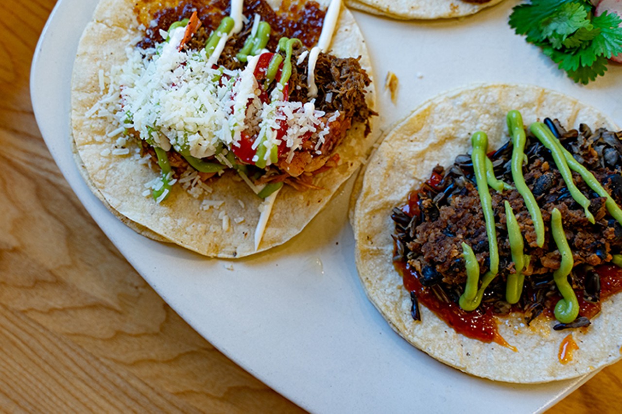 Spread of tacos . The food menu at HighGrain ranges from tofu tenders with maple mustard and watermelon panzanella to barramundi with plantain salsa, a bologna sandwich with fried egg and biscuits made with spent grain from the brewery.
