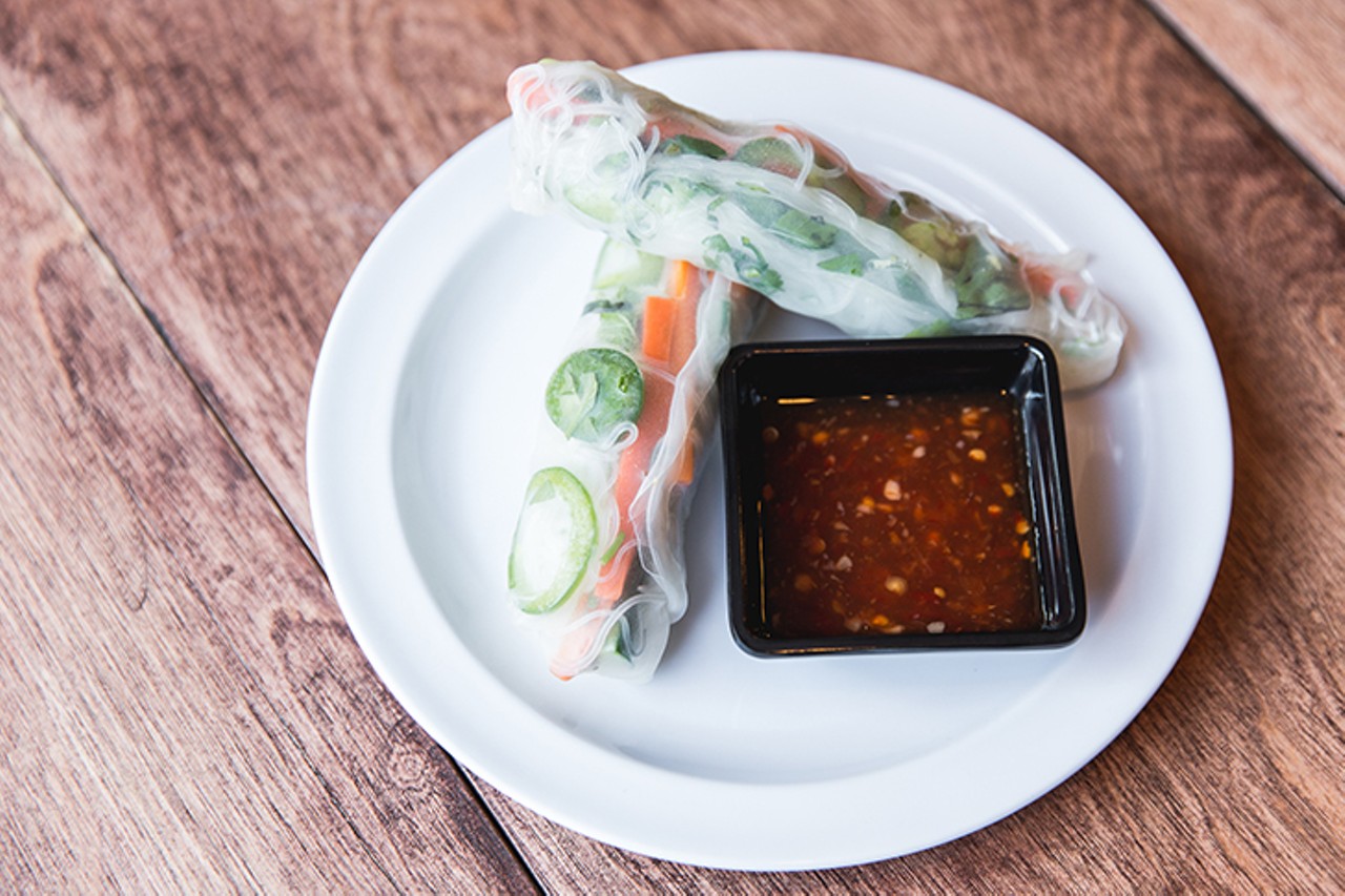 The glass noodle summer roll is springy, fresh and spicy with the included Thai chili sauce.