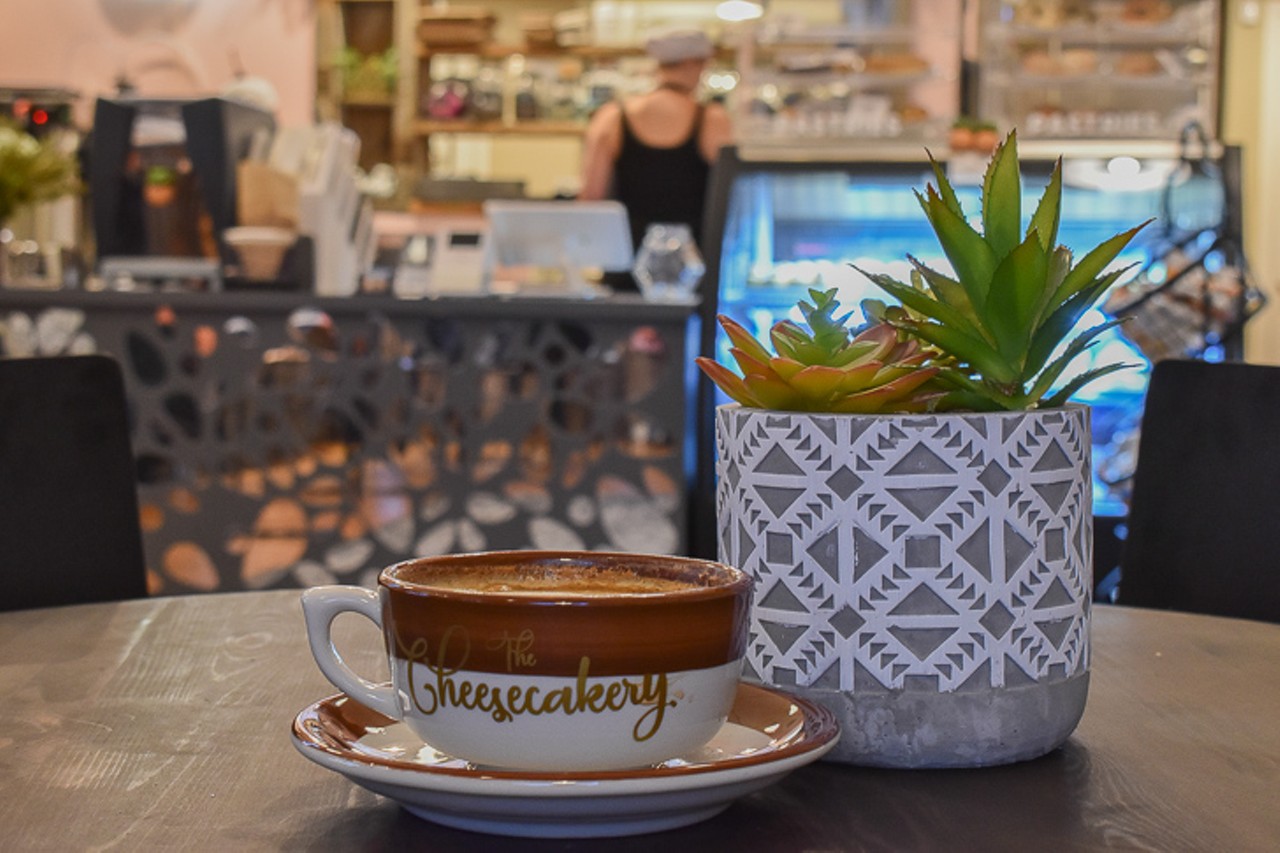 Delicious local coffee is available at The Cheesecakery in a variety of styles.