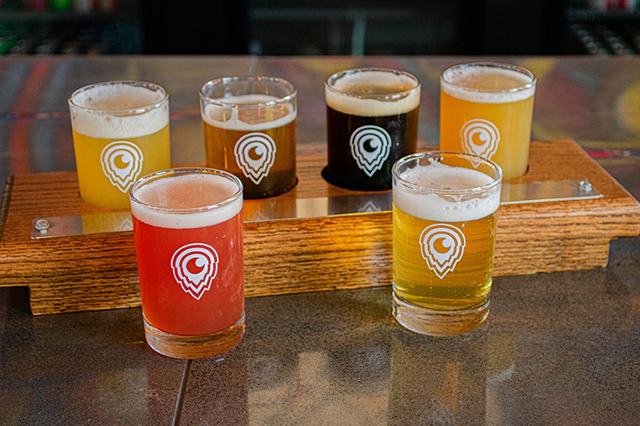 The creative design of the space goes hand in hand with their unique and playful brews, including Jelly Brain, a milkshake IPA with pineapple and coconut, and Beyond Sight, a brown ale with hazelnut. More traditional brews are up for grabs, too, like the West Coast IPA called Third Eye P.A. and a chocolate oatmeal stout named Astral.