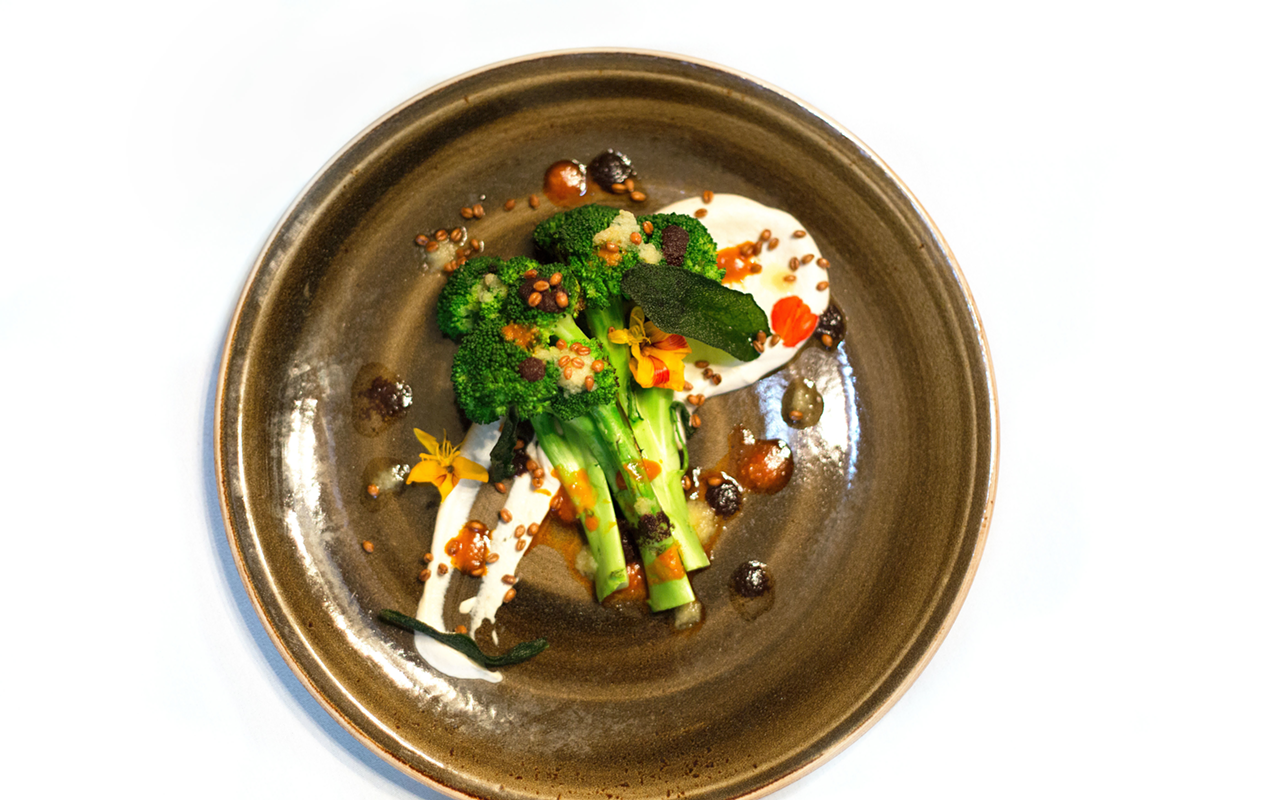 The Rookwood’s grilled broccoli with Calabrian chiles and Marcona Almond Purée