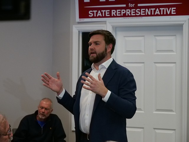 Senate candidate J.D. Vance addresses an audience of about 40 Middletown supporters on Oct. 19, 2022, as his race against Tim Ryan enters a dead heat.