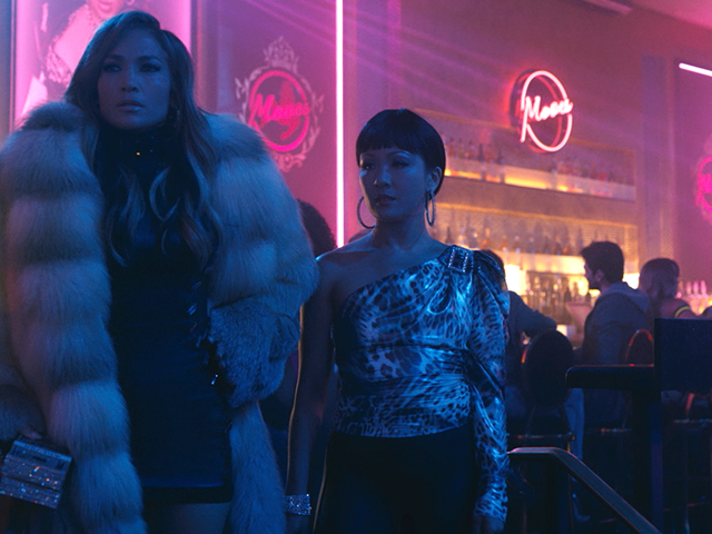 Jennifer Lopez (left) and Constance Wu (right) in "Hustlers"