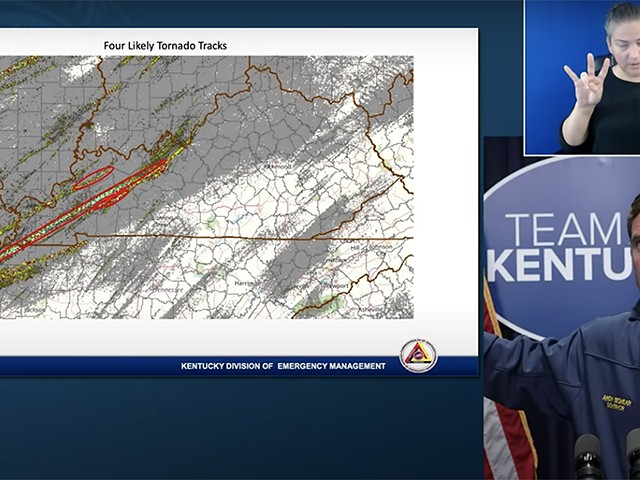 Gov. Andy Beshear during a Dec. 11 briefing about Kentucky's tornado outbreak