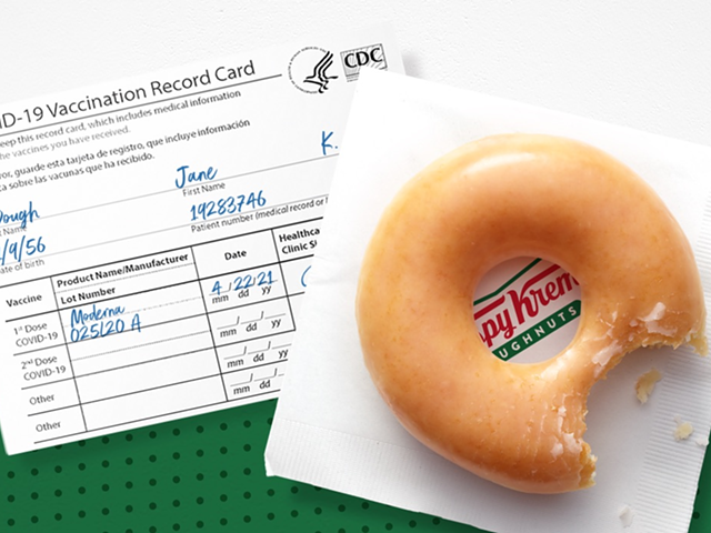 Krispy Kreme Doughnuts is giving away a free daily donut to folks who have gotten their COVID-19 vaccine