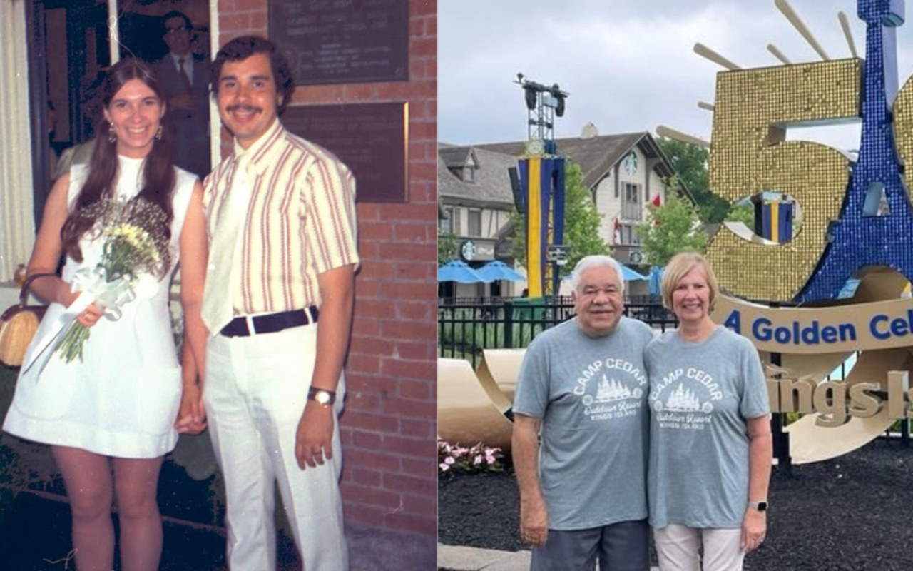 Dale and Barbra White in 1972 on their wedding day and in 2022 on their 50th anniversary.