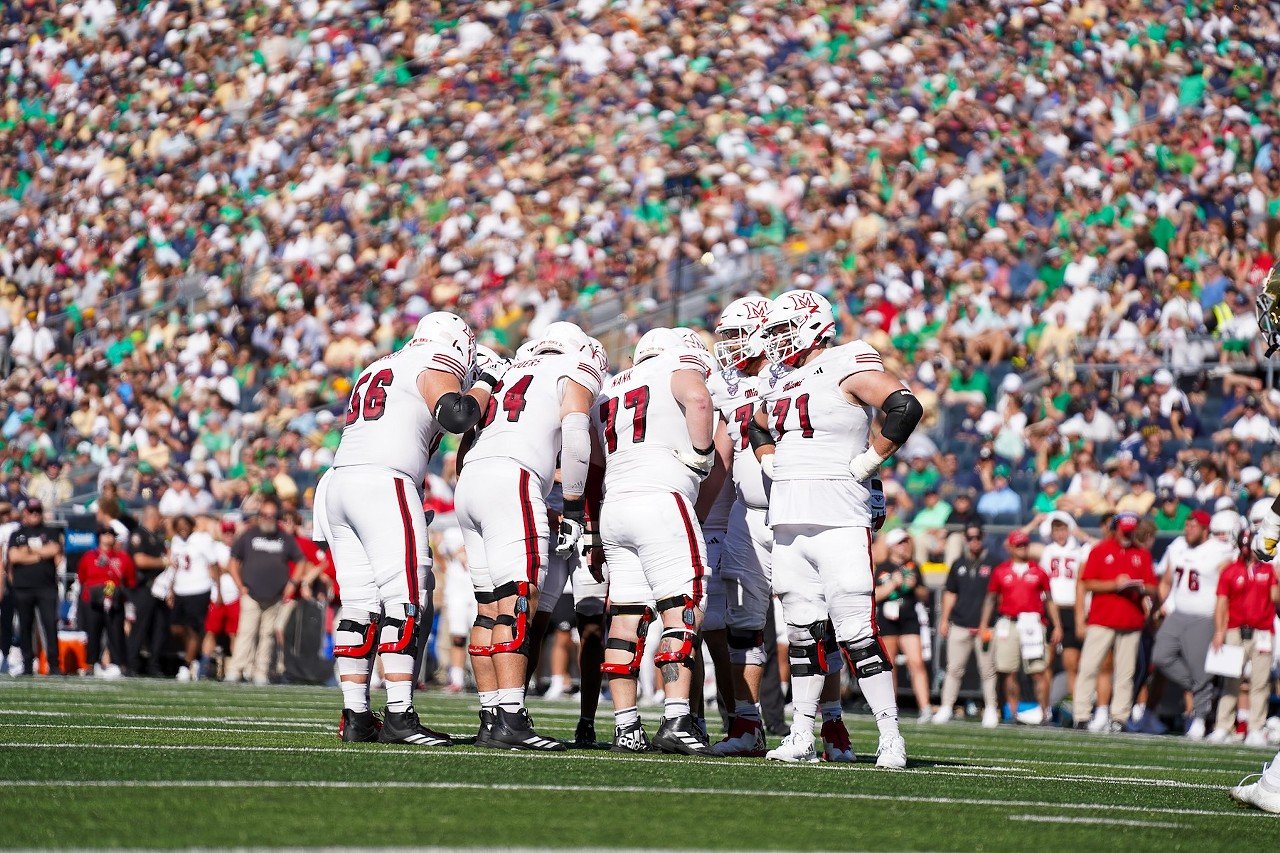 Miami offense in the huddle | Miami vs. Notre Dame | Sept. 21, 2024