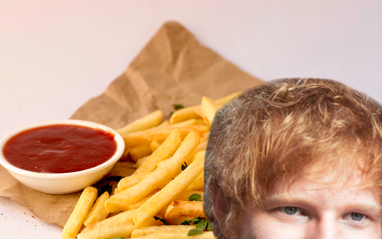 Ed Sheeran (right) and an acceptable use for ketchup.