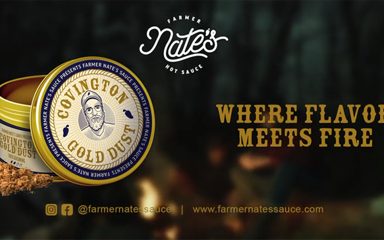 Farmer Nate's Sauce Co.'s "Covington Gold Dust" is a decently spicy blend of onion, chili, paprika and garlic powders, ground oregano, hickory smoked salt and, for the heat, cayenne peppers that Farmer Nate grew, harvested and dehydrated himself.