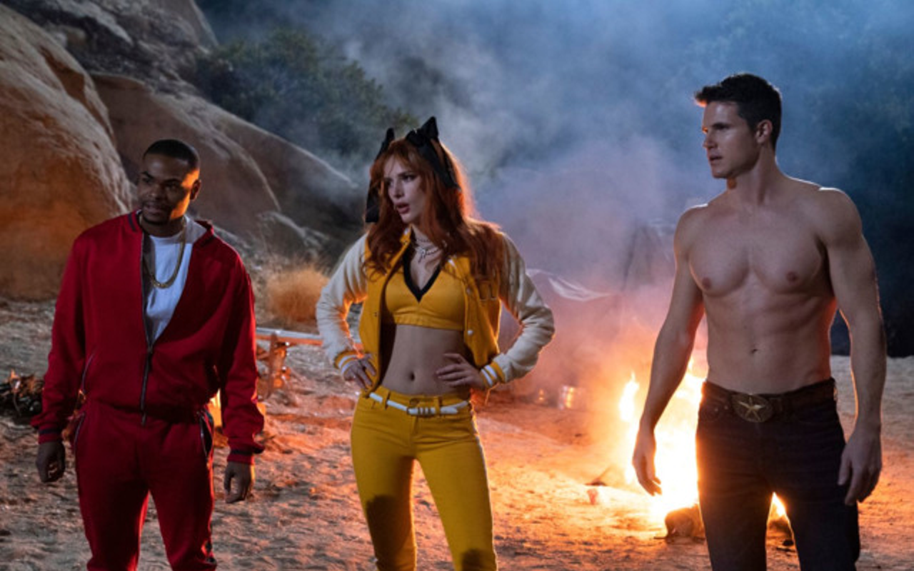 (L to R): Andrew Bachelor, Bella Thorne and Robbie Amell return from the dead to get killed again in The Babysitter: Killer Queen