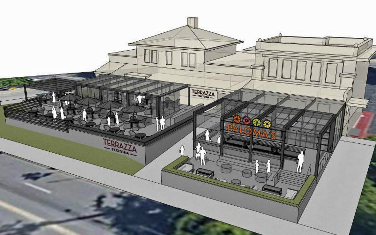 A rendering of what Terrazza Trattoria and Paloma’s could look like in the renovated building.