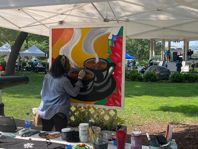 An artist working at the CMF Outdoor Museum in 2021.