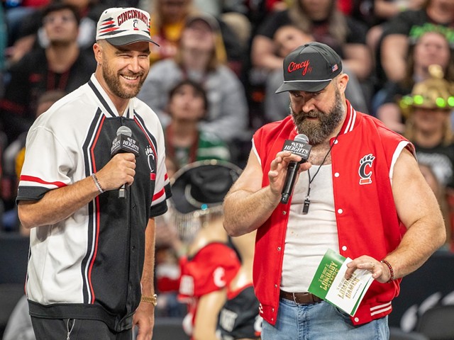 Travis and Jason Kelce at the New Heights podcast live show at Fifth Third Arena | April 11, 2024
