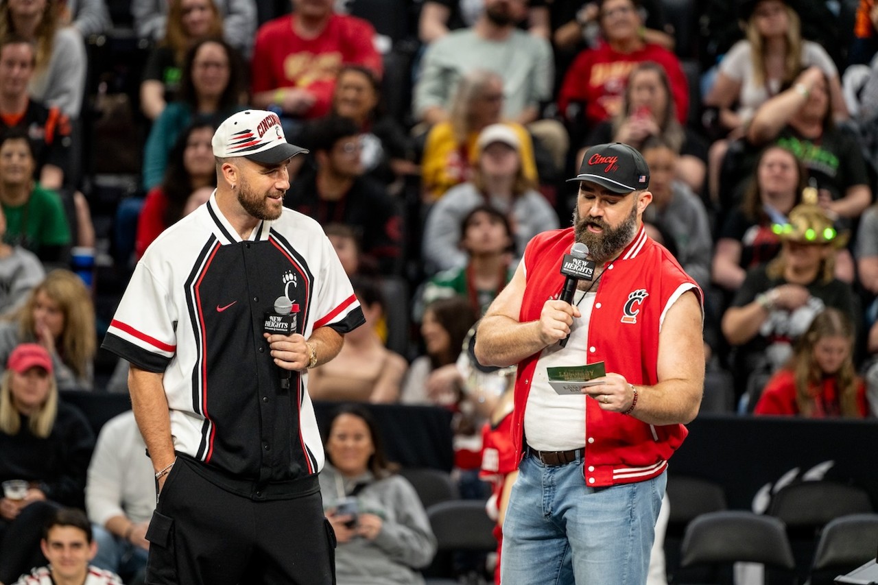 Travis and Jason Kelce at the New Heights podcast live show at Fifth Third Arena | April 11, 2024