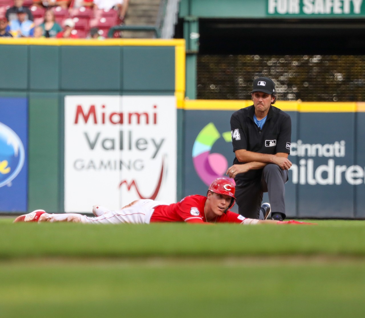 Tyler Stephenson doubled to the left in the bottom of the seventh inning during the Cincinnati Reds' game against the Seattle Mariners on Sept. 4, 2023.