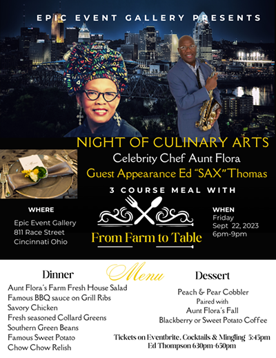 Night of Culinary Arts with Celebrity Chef Aunt Flora and Jazz Player Ed "SAX" Thomas