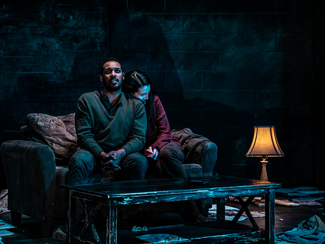 Left to right: Brandon Burton and Elizabeth Chinn Molloy in Know Theatre's "In the Night Time (Before the Sun Rises)"