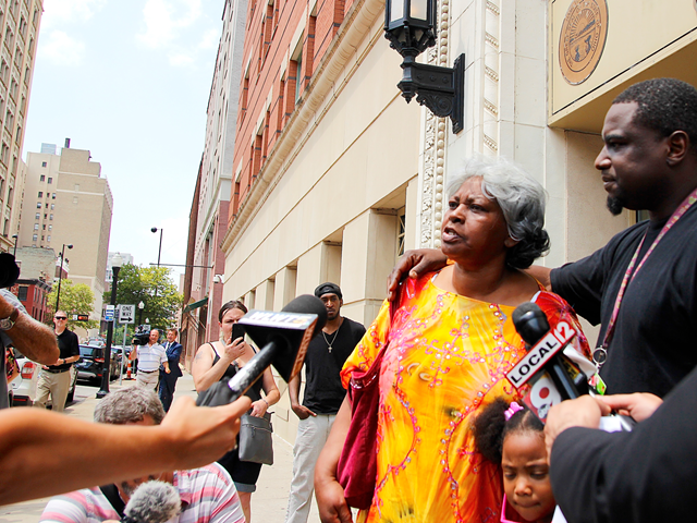 Audrey DuBose, mother of Sam DuBose, reacts after Hamilton County Prosecutor Joe Deters announced he will not seek a third trial for former UCPD officer Ray Tensing.
