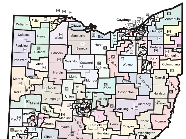 The current district map for the Ohio House of Representatives.