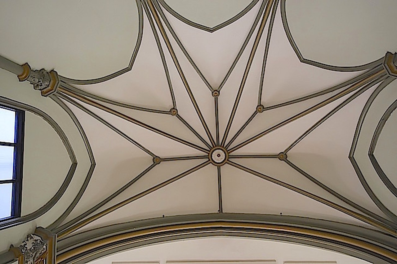 A $10 million renovation in 2015 preserved breath-taking details in the church's interior, such as this beautiful ceiling work.