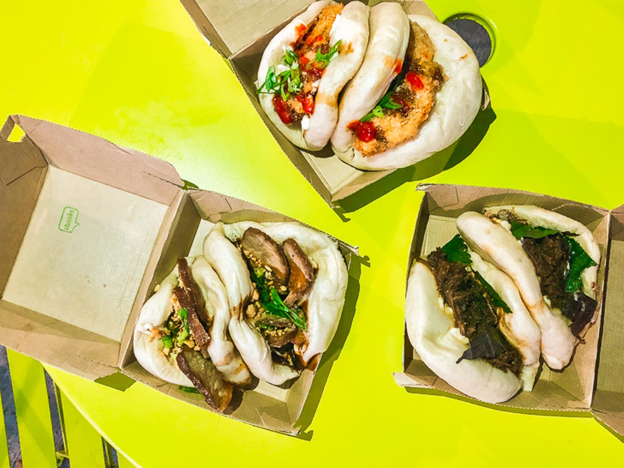 The menu offers three different steamed buns; pork, beef and veggie.