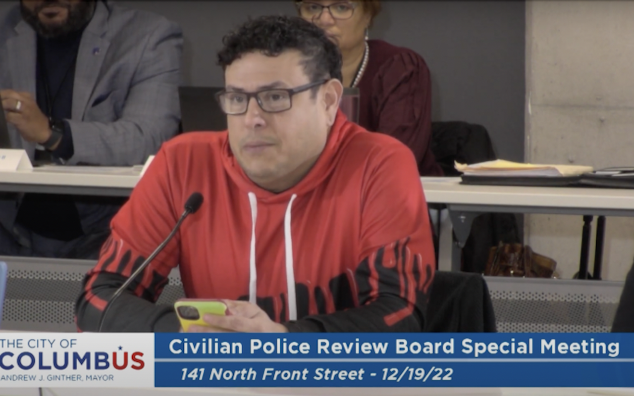 Gambit Aragon speaks at the 12/19 meeting of the Columbus Civilian Police Review Board meeting.