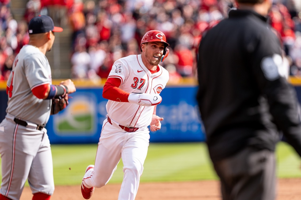 Tyler Stephenson reaches third base on Will Benson's double during the second inning | Cincinnati Reds vs. Washington Nationals | March 28, 2024