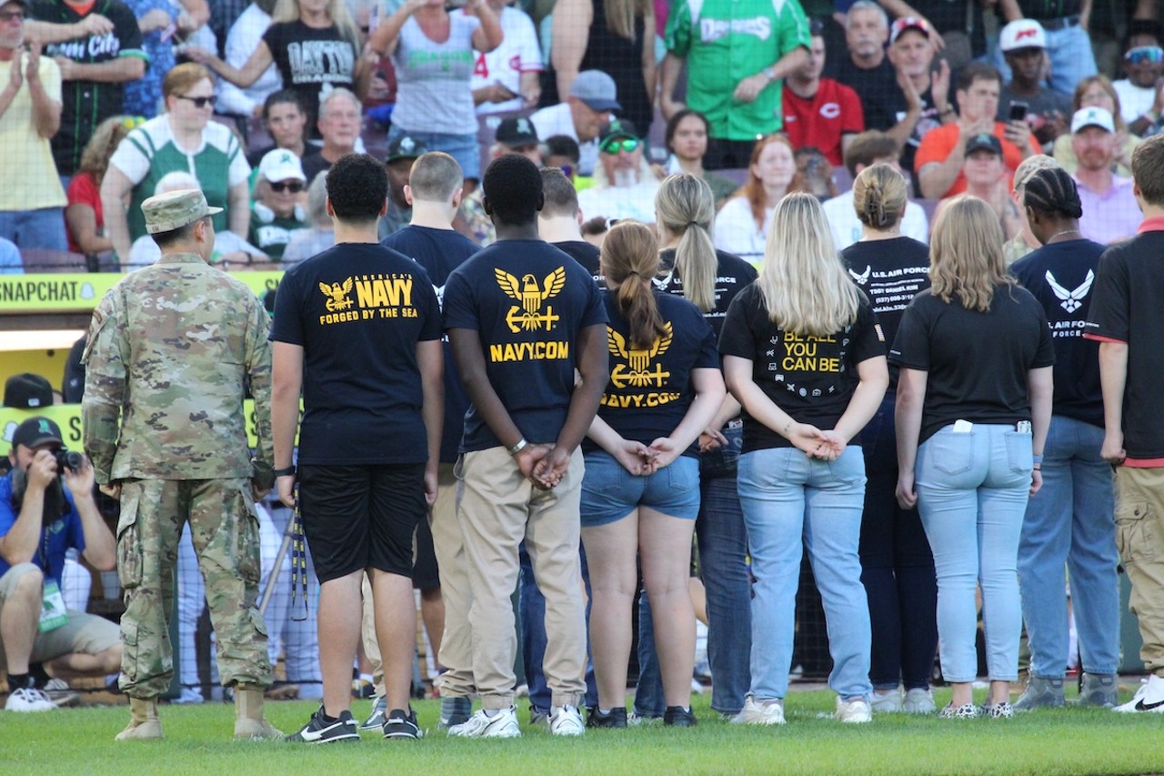 An Oath of Enlistment ceremony between innings | Dayton Dragons vs. Cedar Rapids Kernels | Aug. 24, 2024