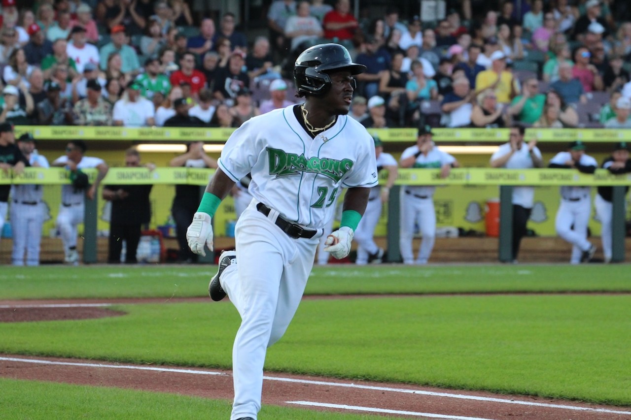 Hector Rodriguez runs to first | Dayton Dragons vs. Cedar Rapids Kernels | Aug. 24, 2024